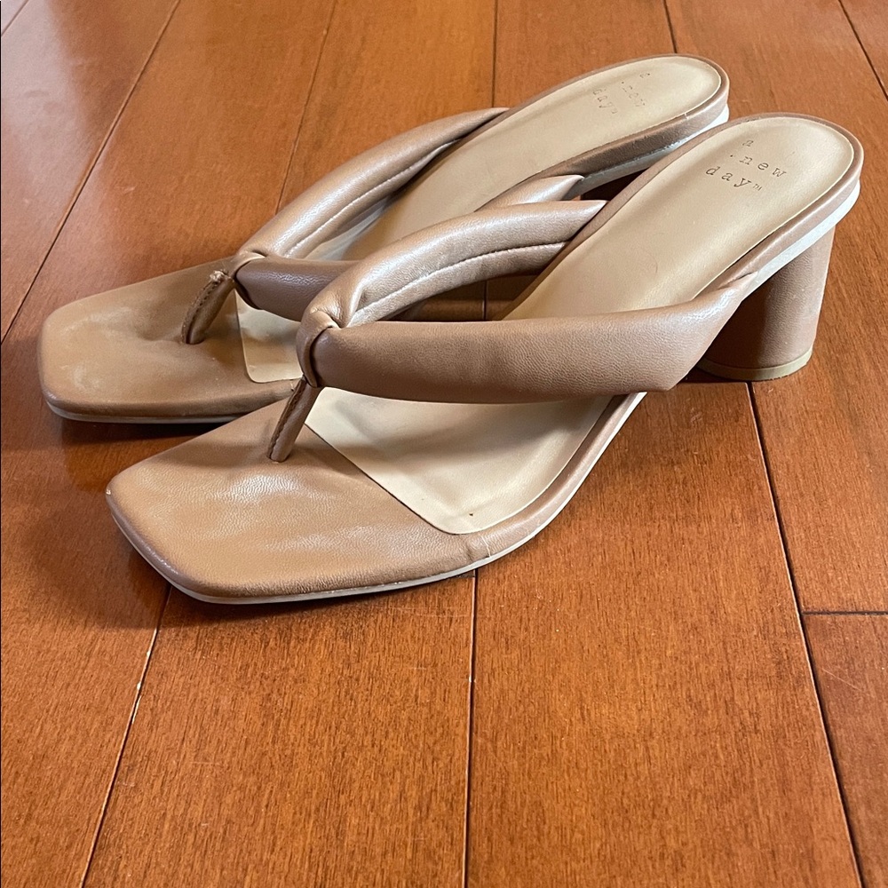 a new day Tan Padded Thong Block Heel Sandals